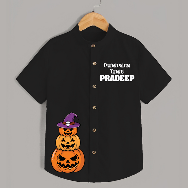 Pumpkin Time Halloween Print Kids Shirt  - BLACK - 0 - 6 Months Old (Chest 23")