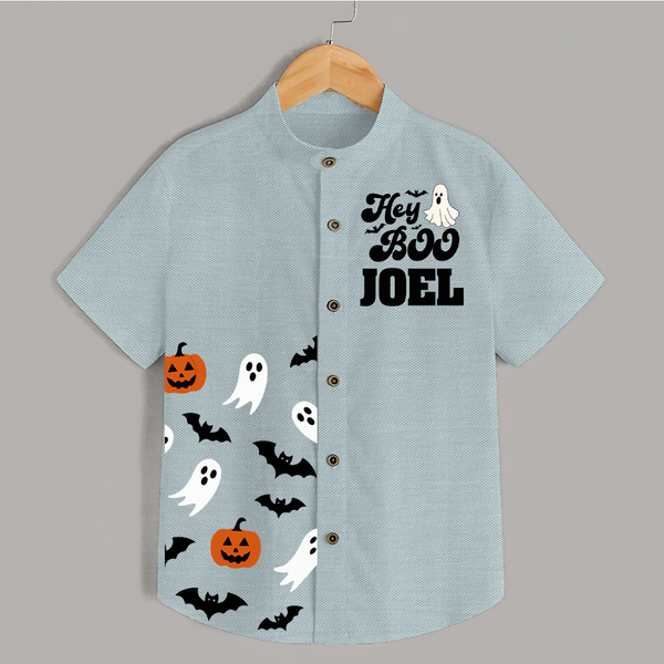 Hey Boo Shirt | Personalized Kids Shirt for Halloween Celebration - ARCTIC BLUE - 0 - 6 Months Old (Chest 23")