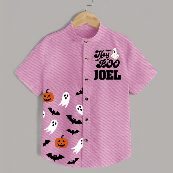 Hey Boo Shirt | Personalized Kids Shirt for Halloween Celebration - BABY PINK - 0 - 6 Months Old (Chest 23")