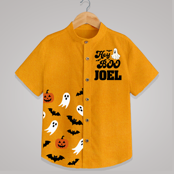 Hey Boo Shirt | Personalized Kids Shirt for Halloween Celebration - CHROME YELLOW - 0 - 6 Months Old (Chest 23")