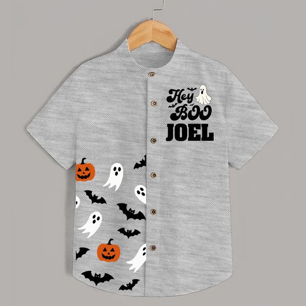 Hey Boo Shirt | Personalized Kids Shirt for Halloween Celebration - GREY - 0 - 6 Months Old (Chest 23")