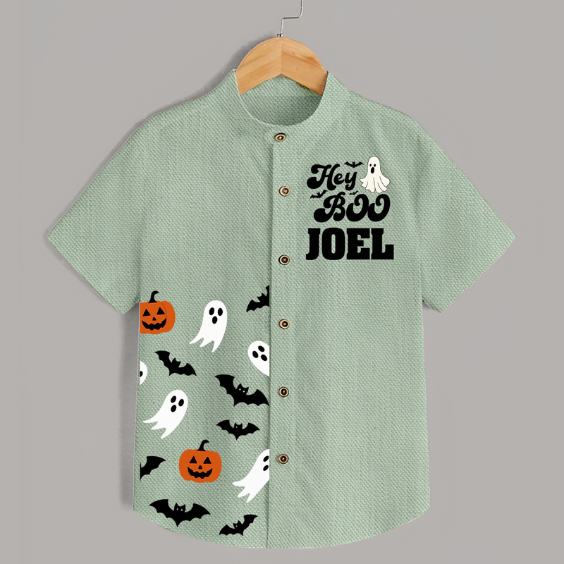 Hey Boo Shirt | Personalized Kids Shirt for Halloween Celebration - MINT GREEN - 0 - 6 Months Old (Chest 23")