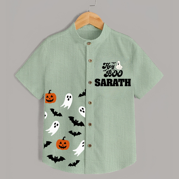 Hey Boo Ghost & Bat Print Kids Shirt  - MINT GREEN - 0 - 6 Months Old (Chest 23")