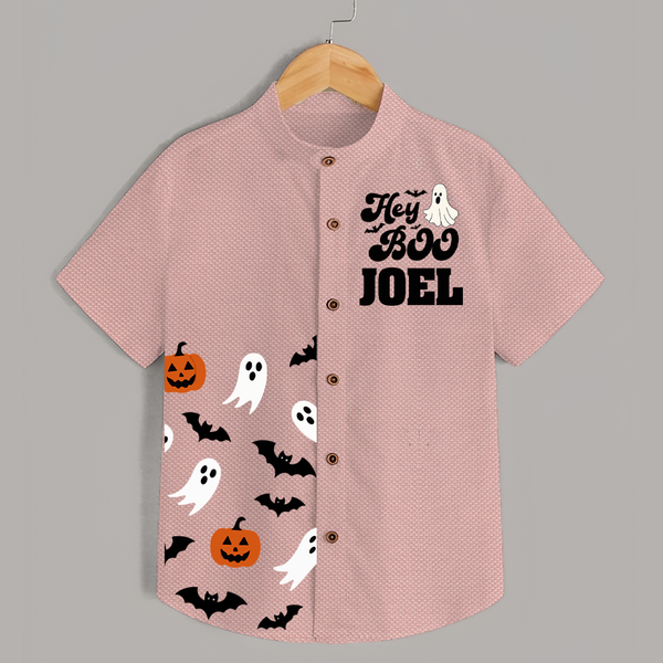 Hey Boo Shirt | Personalized Kids Shirt for Halloween Celebration - PEACH - 0 - 6 Months Old (Chest 23")