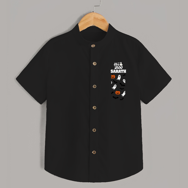 Hey Boo Ghost & Bat Print Kids Shirt  - BLACK - 0 - 6 Months Old (Chest 23")