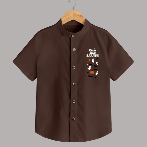 Hey Boo Ghost & Bat Print Kids Shirt  - CHOCOLATE BROWN - 0 - 6 Months Old (Chest 23")