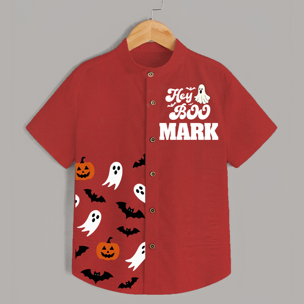 Hey Boo Shirt | Personalized Kids Shirt for Halloween Celebration - RED - 0 - 6 Months Old (Chest 23")