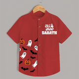 Hey Boo Ghost & Bat Print Kids Shirt  - RED - 0 - 6 Months Old (Chest 23")