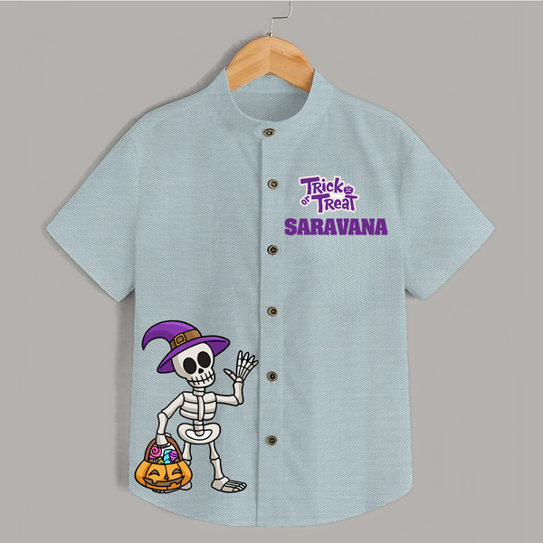 Trick Or Treat Skeleton Print Kids Shirt  - ARCTIC BLUE - 0 - 6 Months Old (Chest 23")