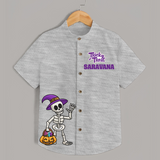 Trick Or Treat Skeleton Print Kids Shirt  - GREY - 0 - 6 Months Old (Chest 23")