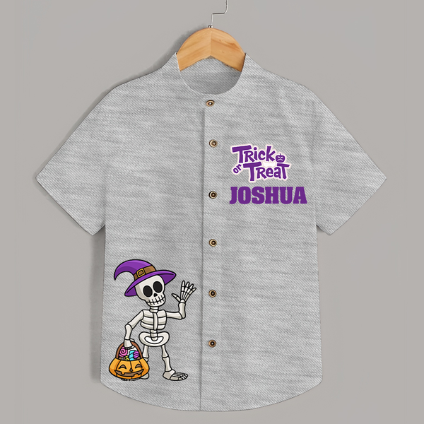 Trick or Treat Shirt | Custom Kids Shirt for Festival Fun - GREY - 0 - 6 Months Old (Chest 23")