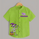 Trick Or Treat Skeleton Print Kids Shirt  - LIME GREEN - 0 - 6 Months Old (Chest 23")