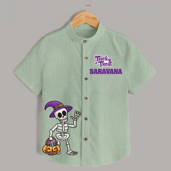 Trick Or Treat Skeleton Print Kids Shirt  - MINT GREEN - 0 - 6 Months Old (Chest 23")