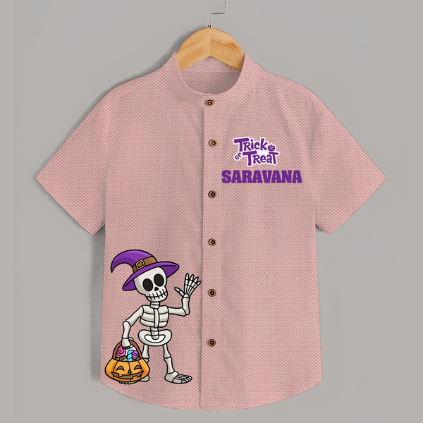 Trick Or Treat Skeleton Print Kids Shirt  - PEACH - 0 - 6 Months Old (Chest 23")