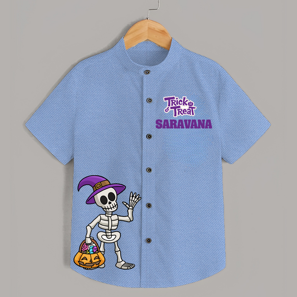 Trick Or Treat Skeleton Print Kids Shirt  - SKY BLUE - 0 - 6 Months Old (Chest 23")