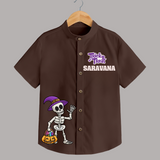 Trick Or Treat Skeleton Print Kids Shirt  - CHOCOLATE BROWN - 0 - 6 Months Old (Chest 23")