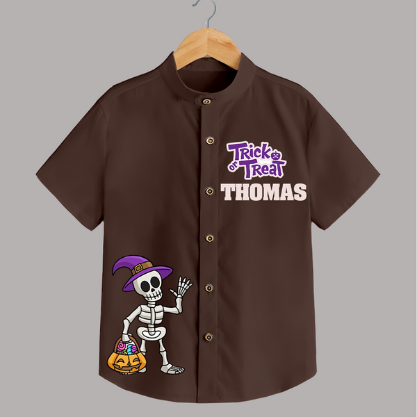 Trick or Treat Shirt | Custom Kids Shirt for Festival Fun - CHOCOLATE BROWN - 0 - 6 Months Old (Chest 23")