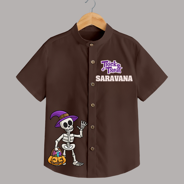 Trick Or Treat Skeleton Print Kids Shirt  - CHOCOLATE BROWN - 0 - 6 Months Old (Chest 23")