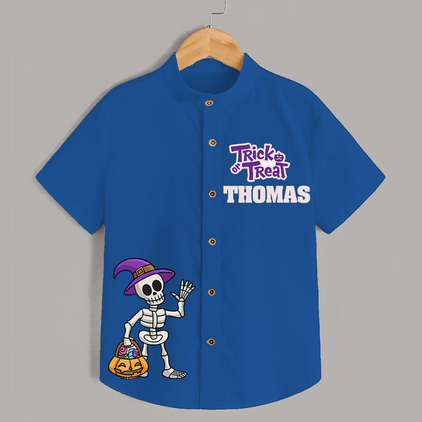 Trick or Treat Shirt | Custom Kids Shirt for Festival Fun - COBALT BLUE - 0 - 6 Months Old (Chest 23")