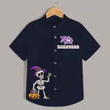 Trick Or Treat Skeleton Print Kids Shirt  - NAVY BLUE - 0 - 6 Months Old (Chest 23")
