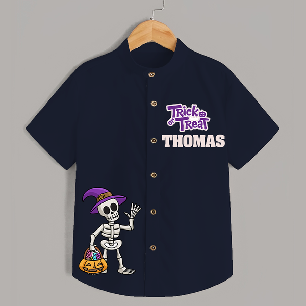 Trick or Treat Shirt | Custom Kids Shirt for Festival Fun - NAVY BLUE - 0 - 6 Months Old (Chest 23")