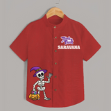 Trick Or Treat Skeleton Print Kids Shirt  - RED - 0 - 6 Months Old (Chest 23")