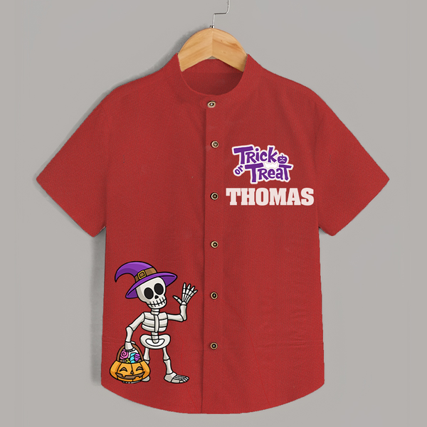 Trick or Treat Shirt | Custom Kids Shirt for Festival Fun - RED - 0 - 6 Months Old (Chest 23")