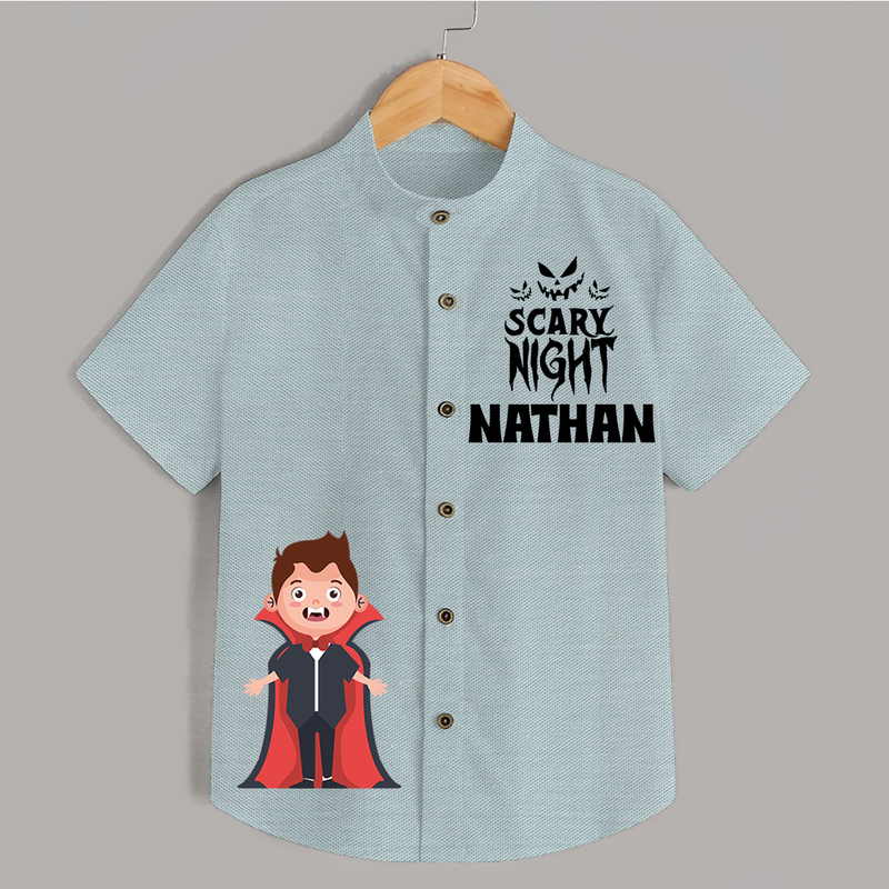 Scary Night Shirt | Personalized Kids Shirt for Halloween Festivities - ARCTIC BLUE - 0 - 6 Months Old (Chest 23")