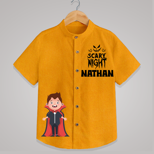 Scary Night Shirt | Personalized Kids Shirt for Halloween Festivities - CHROME YELLOW - 0 - 6 Months Old (Chest 23")