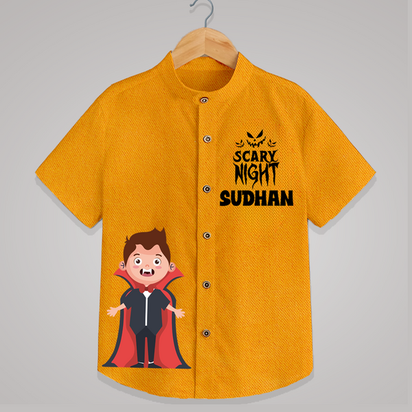 Scary Night Vampire Print Kids Shirt  - CHROME YELLOW - 0 - 6 Months Old (Chest 23")