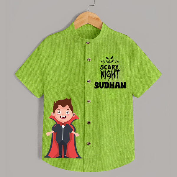 Scary Night Vampire Print Kids Shirt  - LIME GREEN - 0 - 6 Months Old (Chest 23")
