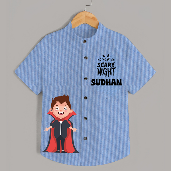 Scary Night Vampire Print Kids Shirt  - SKY BLUE - 0 - 6 Months Old (Chest 23")