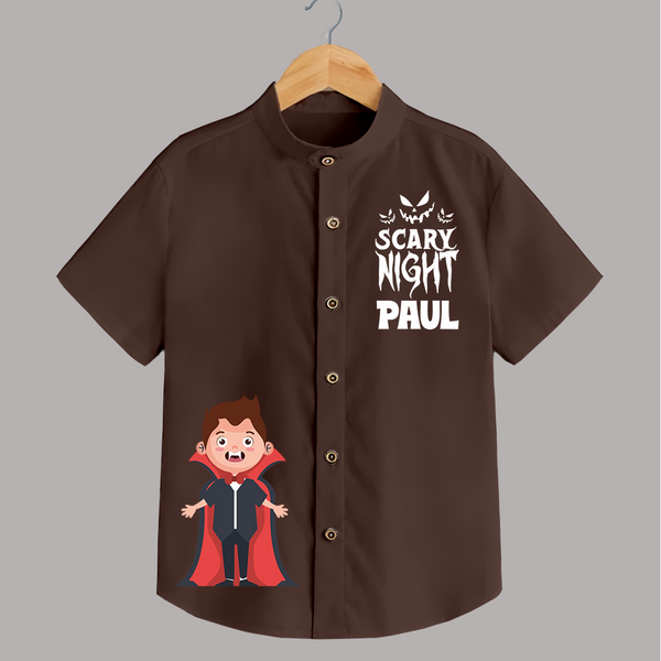 Scary Night Shirt | Personalized Kids Shirt for Halloween Festivities - CHOCOLATE BROWN - 0 - 6 Months Old (Chest 23")
