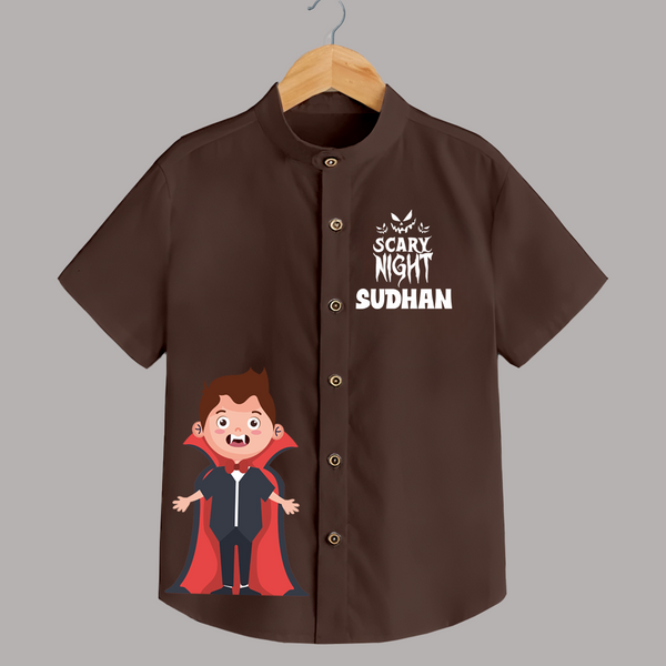 Scary Night Vampire Print Kids Shirt  - CHOCOLATE BROWN - 0 - 6 Months Old (Chest 23")