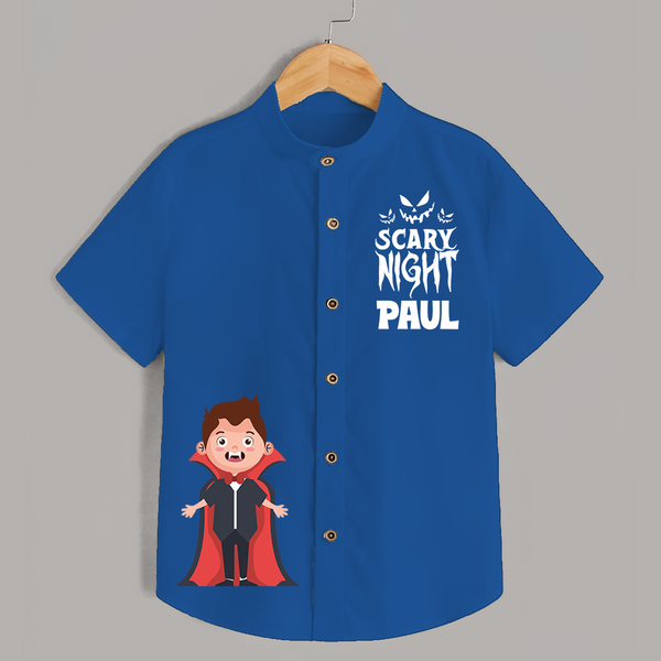 Scary Night Shirt | Personalized Kids Shirt for Halloween Festivities - COBALT BLUE - 0 - 6 Months Old (Chest 23")
