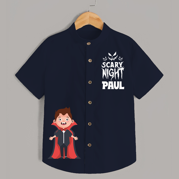 Scary Night Shirt | Personalized Kids Shirt for Halloween Festivities - NAVY BLUE - 0 - 6 Months Old (Chest 23")