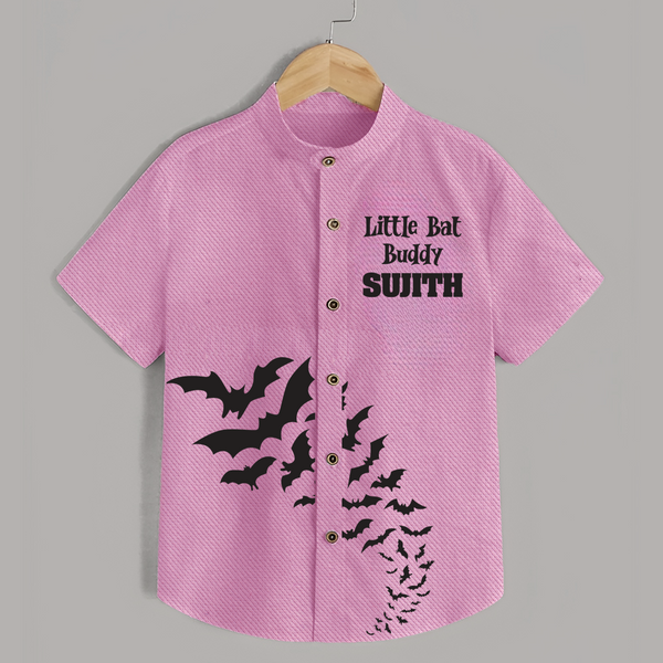 Little Bat Buddy Halloween Print Kids Shirt  - BABY PINK - 0 - 6 Months Old (Chest 23")