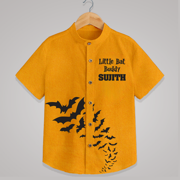 Little Bat Buddy Halloween Print Kids Shirt  - CHROME YELLOW - 0 - 6 Months Old (Chest 23")