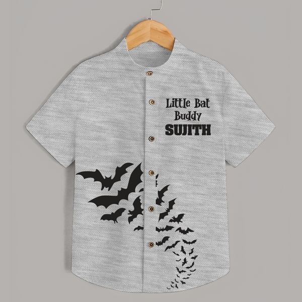 Little Bat Buddy Halloween Print Kids Shirt  - GREY - 0 - 6 Months Old (Chest 23")