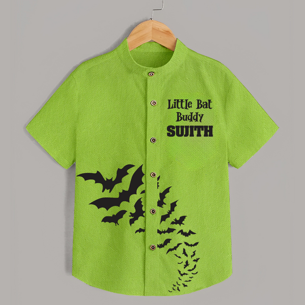 Little Bat Buddy Halloween Print Kids Shirt  - LIME GREEN - 0 - 6 Months Old (Chest 23")