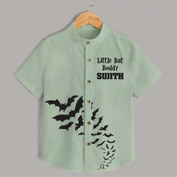 Little Bat Buddy Halloween Print Kids Shirt  - MINT GREEN - 0 - 6 Months Old (Chest 23")