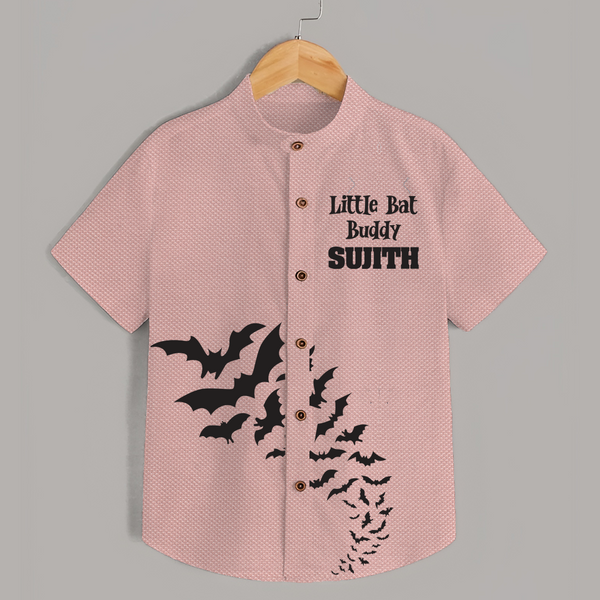 Little Bat Buddy Halloween Print Kids Shirt  - PEACH - 0 - 6 Months Old (Chest 23")