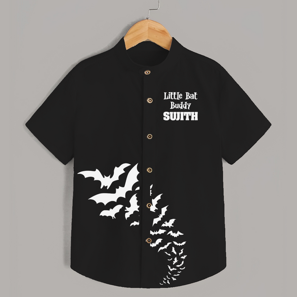 Little Bat Buddy Halloween Print Kids Shirt  - BLACK - 0 - 6 Months Old (Chest 23")