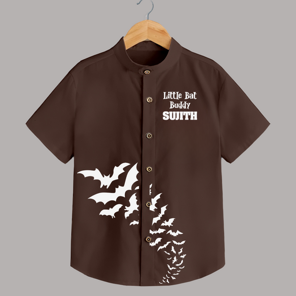 Little Bat Buddy Halloween Print Kids Shirt  - CHOCOLATE BROWN - 0 - 6 Months Old (Chest 23")