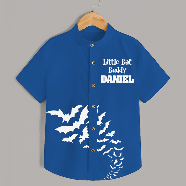 Little Bat Buddy Shirt | Custom Kids Shirt for Spooky Fun - COBALT BLUE - 0 - 6 Months Old (Chest 23")