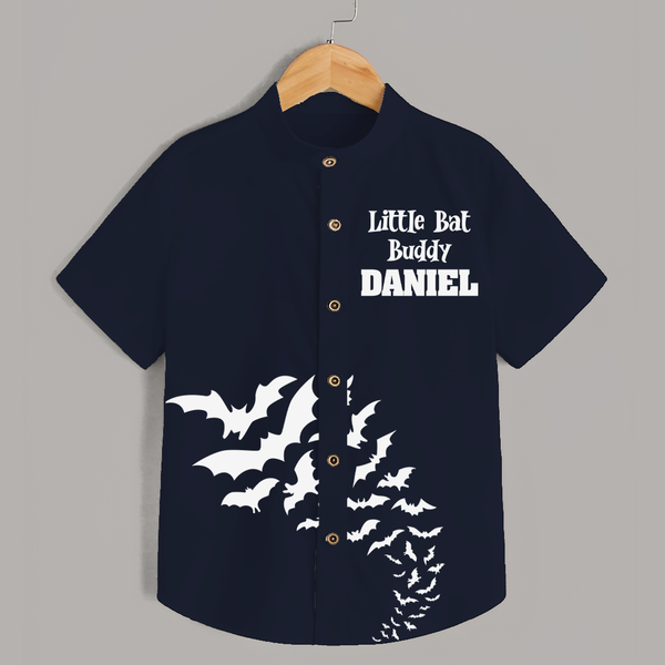 Little Bat Buddy Shirt | Custom Kids Shirt for Spooky Fun - NAVY BLUE - 0 - 6 Months Old (Chest 23")