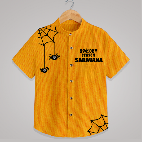 Spooky Season Spider Web Print Kids Shirt - CHROME YELLOW - 0 - 6 Months Old (Chest 23")