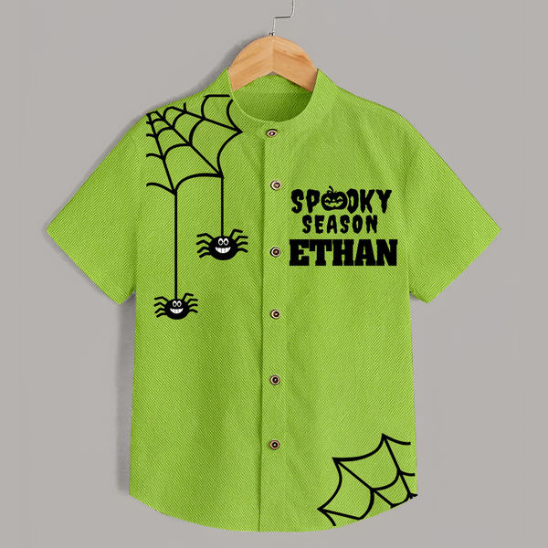 Spooky Season Shirt | Personalized Kids Named Shirt for Halloween - LIME GREEN - 0 - 6 Months Old (Chest 23")