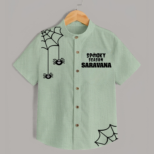 Spooky Season Spider Web Print Kids Shirt - MINT GREEN - 0 - 6 Months Old (Chest 23")