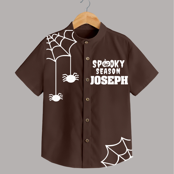 Spooky Season Shirt | Personalized Kids Named Shirt for Halloween - CHOCOLATE BROWN - 0 - 6 Months Old (Chest 23")